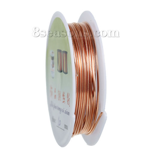 Imagen de Cobre Beading Wire Hilos Ronda Oro Rosa 1mm Dia. (18 gauge), 2 Rollos (Aprox 2 M/Rollo)