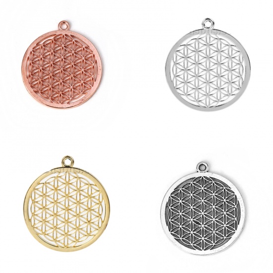 Picture of Zinc Based Alloy Flower Of Life Pendants Round Hollow Carved 