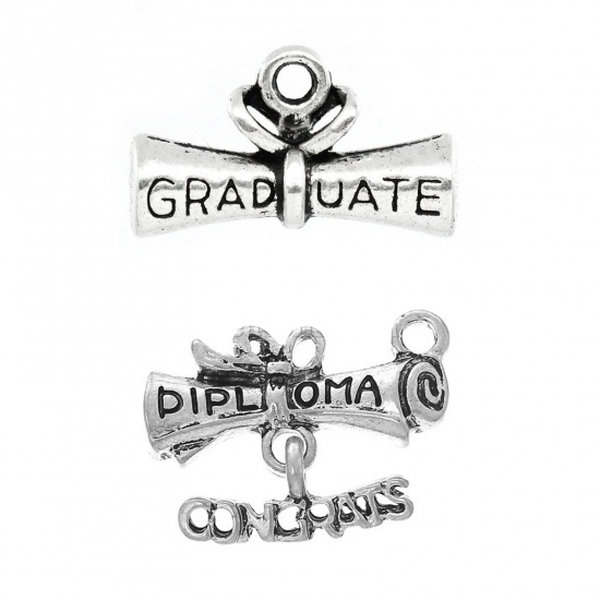 Picture of Graduation Jewelry Zinc Based Alloy Charms Diploma Message "GRADUATE" Carved 