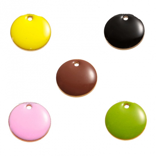 Picture of Brass Enamelled Sequins Charms Round Unplated Enamel                                                                                                                                                                                                          
