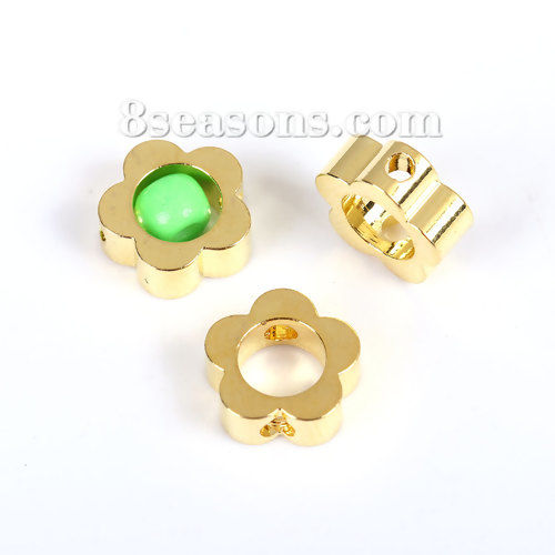 Picture of Brass Beads Frames Flower Gold Plated (Fits 4mm Beads) 8mm( 3/8") x 8mm( 3/8"), 20 PCs                                                                                                                                                                        