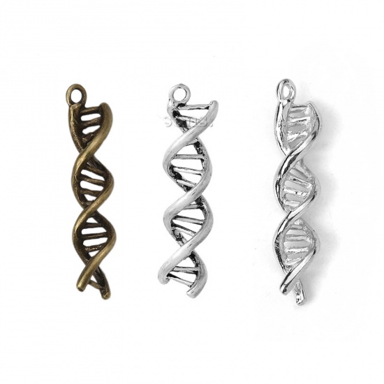 Immagine di Lega di Zinco 3D Charm Ciondoli Gene del DNA Spirale Argento Antico 40mm x 10mm , 10 Pz