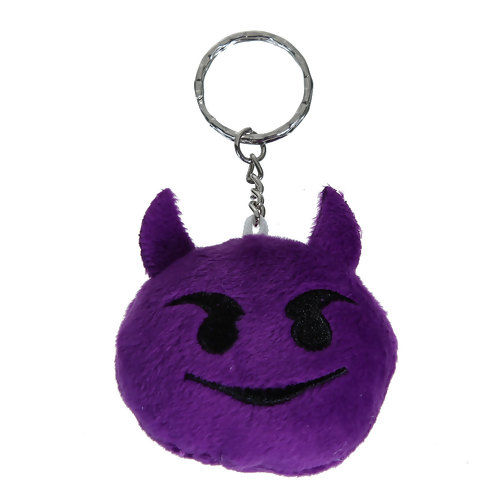Picture of PP Cotton Keychain & Keyring Silver Tone Purple Halloween Devil Pattern 10.1cm, 1 Piece