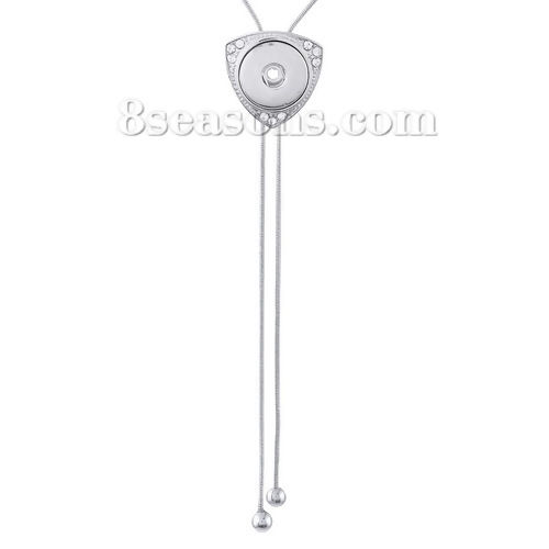 Picture of Zinc Based Alloy Snap Button Bolo Tie Necklace Fit 18mm/20mm Snap Buttons Triangle Silver Tone 43cm(16 7/8") long, Hole Size: 6mm( 2/8"), 1 Piece