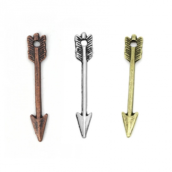Immagine di Lega di Zinco Charm Ciondoli Freccia Tono del Bronzo Nulla Disegno 29.0mm x 5.0mm, 100 Pz