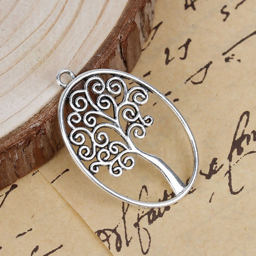 Picture of Zinc Based Alloy Pendants Round Tree Hollow 