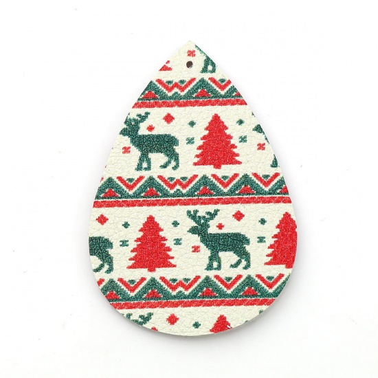Picture of PU Leather Pendants Drop At Random Multicolor Christmas Reindeer 56mm(2 2/8") x 37mm(1 4/8"), 10 PCs