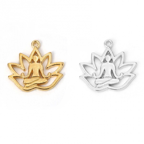 Picture of Zinc Based Alloy Yoga Healing Charms Lotus Flower 