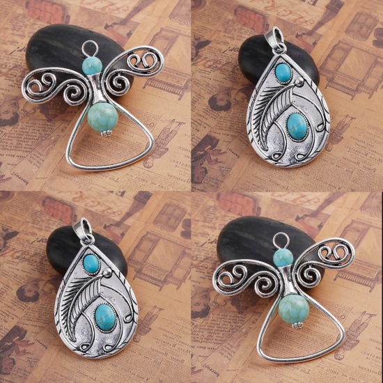 Picture of Zinc Based Alloy Boho Chic Pendants Angel Butterfly Imitation Turquoise 