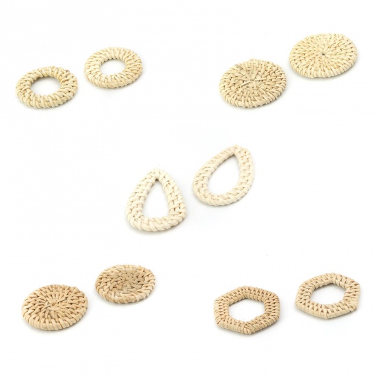 Picture of Rattan For Earrings Accessories Connectors Drop Natural Woven 5.6cm x 3.5cm - 4.6cm x 3.1cm, 2 PCs