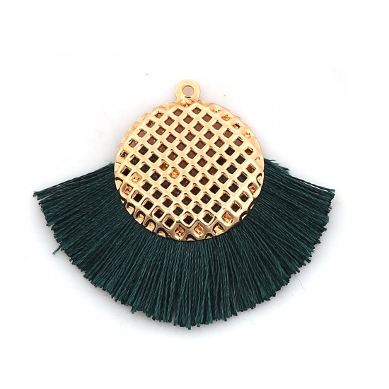 Picture of Polyester Tassel Pendants Round Gold Plated Red 40mm(1 5/8") x 33mm(1 2/8"), 3 PCs