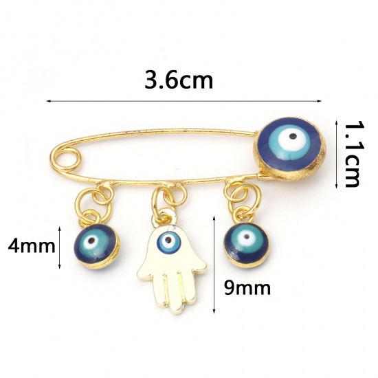 Picture of Pin Brooches Evil Eye Hand Palm Enamel Clear Rhinestone 