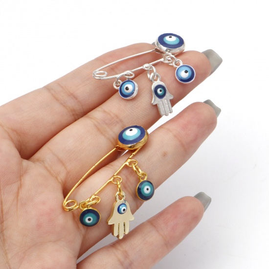 Picture of Pin Brooches Evil Eye Hand Palm Enamel Clear Rhinestone 