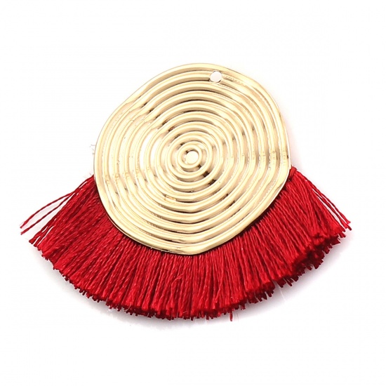 Picture of Polyester Tassel Pendants Spiral Gold Plated Ginger 45mm(1 6/8") x 35mm(1 3/8"), 3 PCs