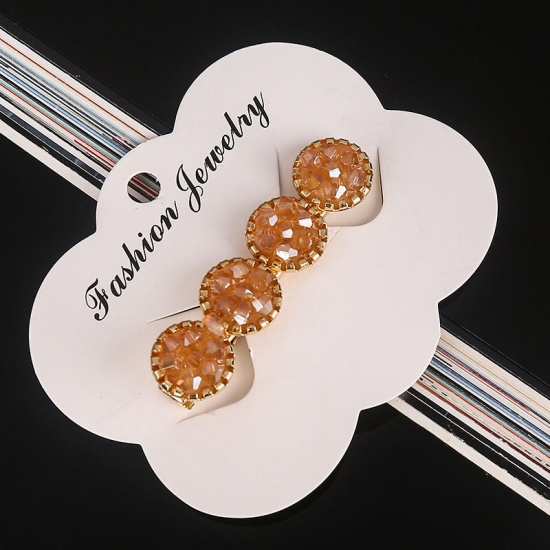 Picture of Zinc Based Alloy & Glass Hair Clips Findings Orange Pink Multicolor Rhinestone 6cm x 1.5cm, 1 Piece