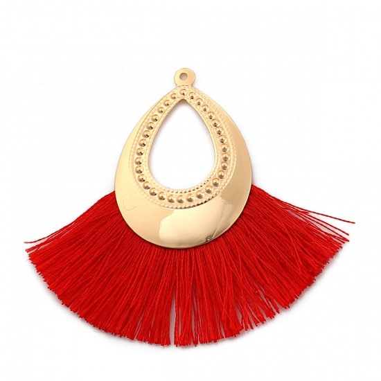 Picture of Polyester Tassel Pendants Drop Gold Plated Black 60mm(2 3/8") x 55mm(2 1/8"), 3 PCs