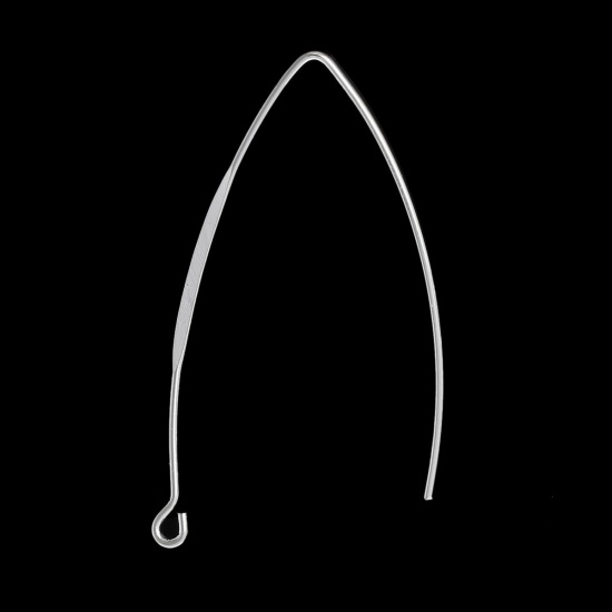 Изображение Латунь Основа для Сережексерьги В форме Желаем кость Посеребренный 43мм x 25мм, Размер столбца / провода:0.9mm, 20 Пар                                                                                                                                        