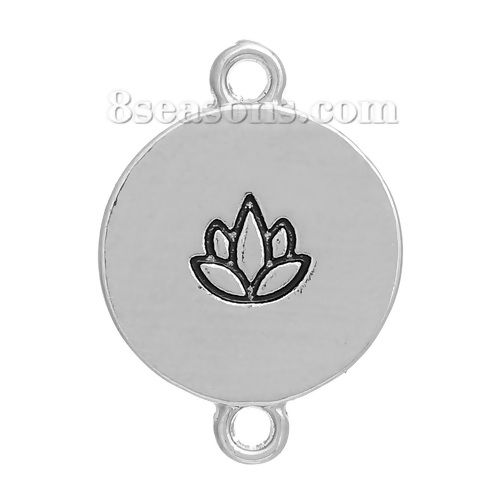 Picture of Zinc Based Alloy Connectors Findings Round Silver Tone Lotus Flower Carved 20mm x 15mm, 5 PCs