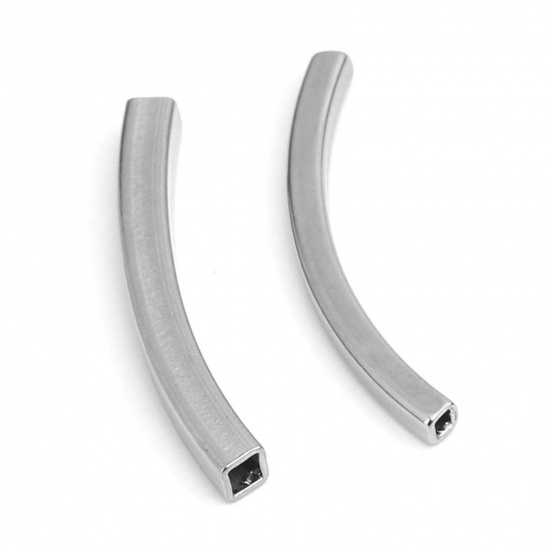 Imagen de 304 Acero Inoxidable Cuentas Curva Tono de Plata 40mm x 8mm, Agujero: Aprox 1.6mm x 1.6mm, 1 Unidad