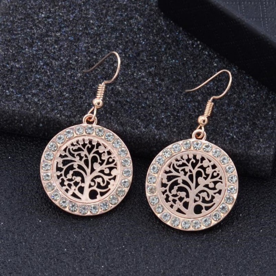 Picture of Earrings Gold Plated Round Tree of Life Clear Rhinestone 25mm Dia., 1 Pair