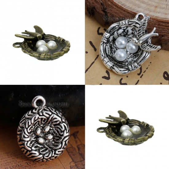 Picture of Zinc Based Alloy Charms Swallow Bird Eggs Nest Acrylic Imitation Pearl 