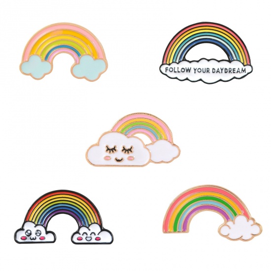 Picture of Pin Brooches Rainbow Cloud Multicolor 41mm x 28mm, 1 Piece