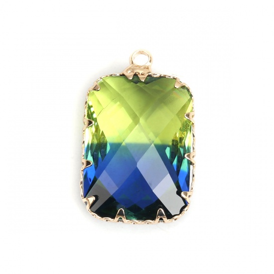 Picture of Zinc Based Alloy & Glass Sport Charms Heart National Flag Gold Plated Multicolor Faceted 20mm x 17mm, 2 PCs