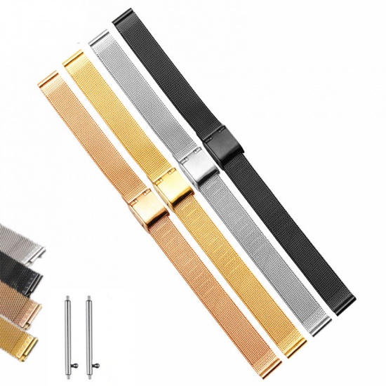 Picture of 304 Stainless Steel Watch Bands For Watch Face Rose Gold Mesh 12mm wide, Wire Diameter: 0.4mm, 1 Piece
