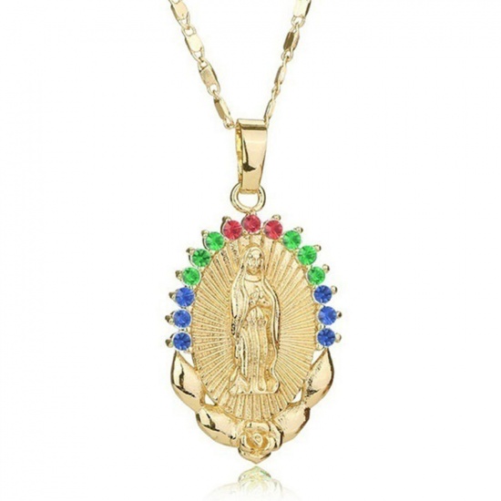 Picture of Religious Necklace 18K Gold Plated Virgin Mary Multicolor Rhinestone 45cm(17 6/8") long, 1 Piece
