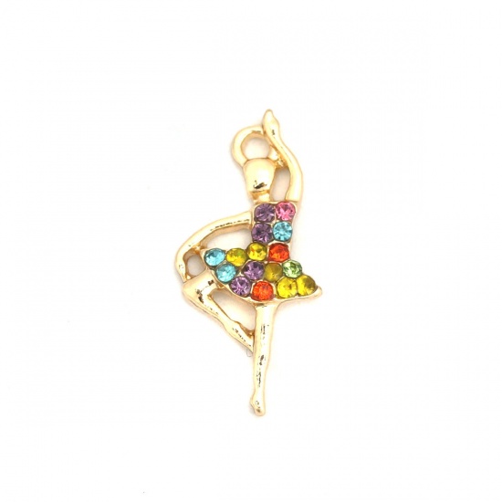 Picture of Zinc Based Alloy Charms Ballerina Gold Plated Clear Rhinestone Hollow 22mm x 10mm, 10 PCs