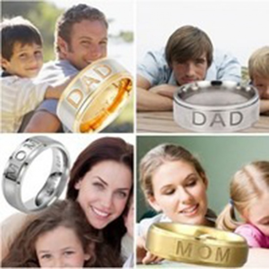 Picture of Stainless Steel Unadjustable Rings Silver Tone Round " Dad " 17.5mm(US size 7.25), 1 Piece