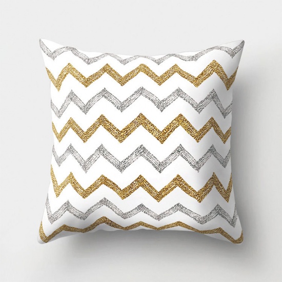Picture of Simple Striped Geometric Peach Skin Fabric Square Pillowcase Home Textile