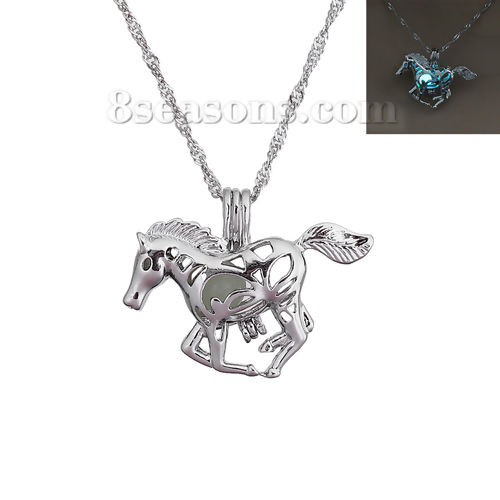 Bild von 3D Halskette Silberfarbe Pferd Tier Leuchten im Dunkel 47cm lang, 1 Strang