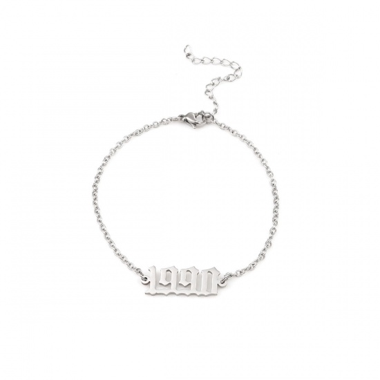 Picture of 304 Stainless Steel Year Bracelets Gold Plated Number Message " 1988 " 18cm(7 1/8") long, 1 Piece
