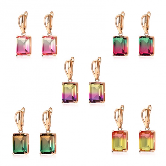 Picture of October Birthstone - Copper Ear Clips Earrings KC Gold Plated Rectangle Cubic Zirconia