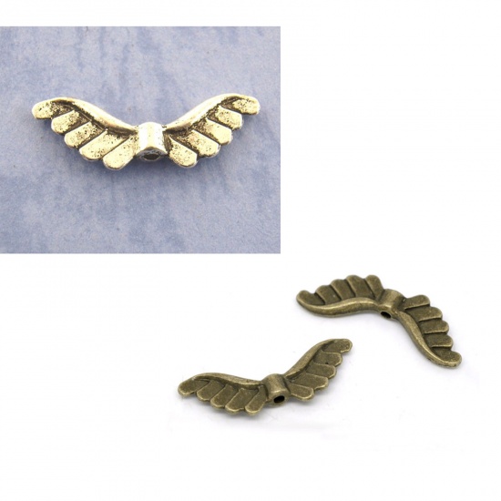 Picture of Zinc Based Alloy Spacer Beads Angel Wing Antique Silver Color About 24mm x 8mm, Hole:Approx 1.5mm, 50 PCs