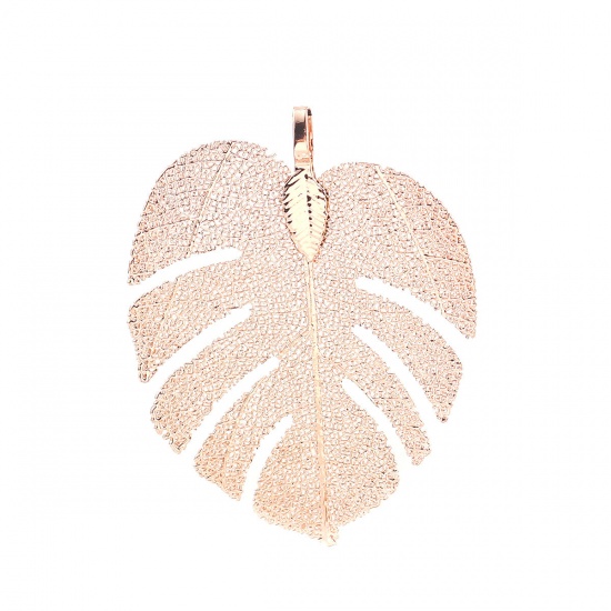 Picture of Brass & Natural Leaf Pendants Rose Gold 53mm(2 1/8") x 40mm(1 5/8"), 2 PCs                                                                                                                                                                                    