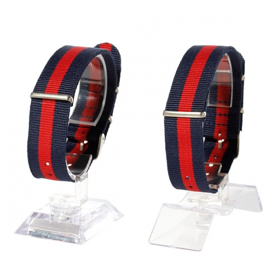 Picture of Nylon Watch Bands Red & Deep Blue Stripe Pattern 27.3cm(10 6/8") long 22mm( 7/8") wide, 1 Piece