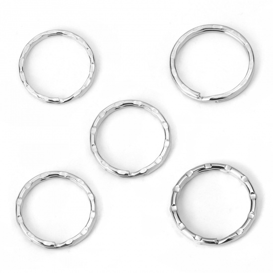 Picture of Iron Based Alloy Keychain & Keyring Circle Ring Silver Tone 35mm Dia, 50 PCs