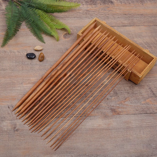 Picture of 2mm - 10mm Bamboo Double Pointed Knitting Needles Coffee 35cm(13 6/8") long, 1 Set ( 72 PCs/Set)