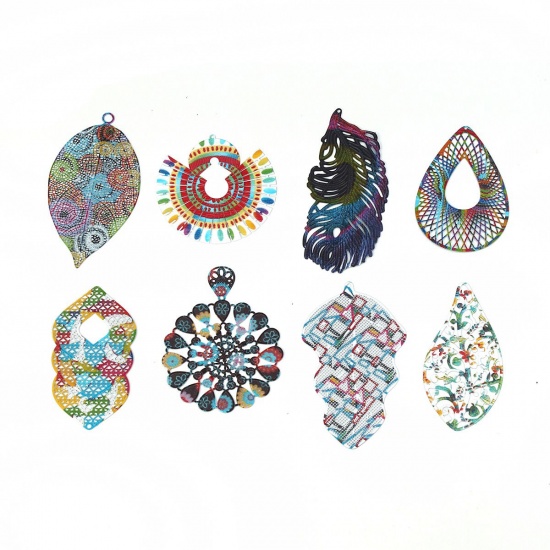Picture of Brass Enamel Painting Pendants Fan-shaped Filigree Stamping                                                                                                                                                                                                   