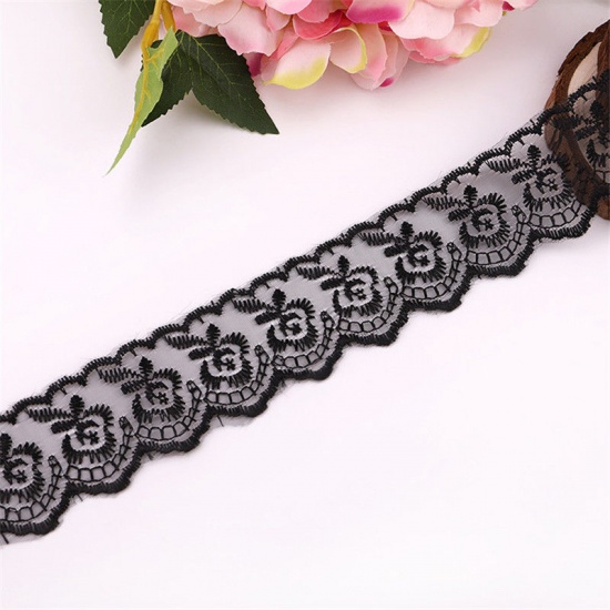 Picture of Polyester Lace Trim Black Embroidered 4.1cm, 10 Yards