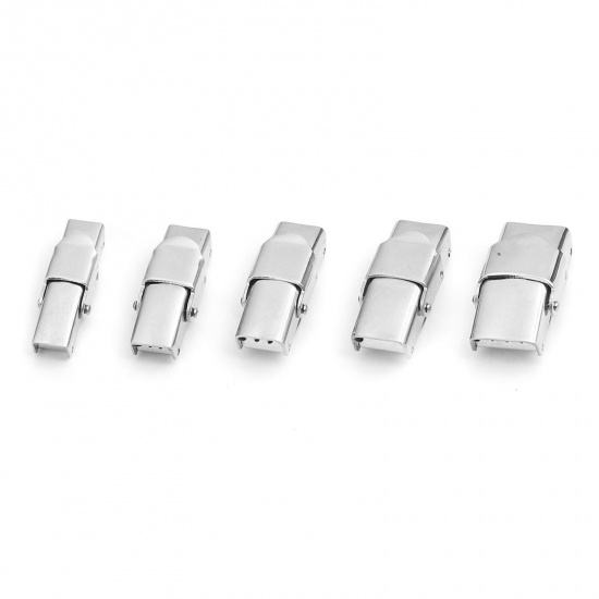 Picture of 304 Stainless Steel Cord Clasps Rectangle Silver Tone 25mm x 11mm, 1 Piece