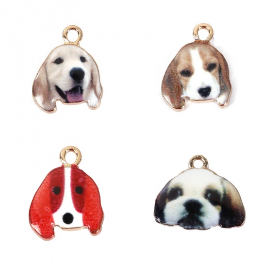 Picture of Zinc Based Alloy Charms Basset Hound Dog Gold Plated Red 17mm( 5/8") x 14mm( 4/8"), 10 PCs