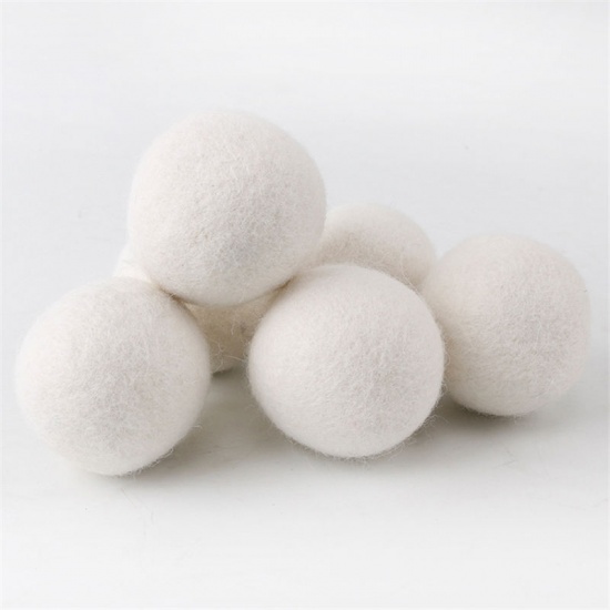 Image de Blanc - 7CM 1PCs Balles de séchoir en laine de qualité supérieure. Boule d'assouplissant en feutre de lessive réutilisable naturelle antistatique pour laveuse sécheuse