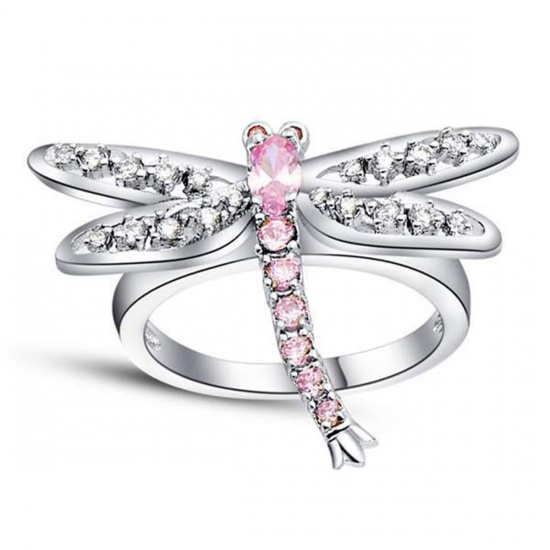 Picture of Brass Stylish Unadjustable Rings Dragonfly Animal Pink Rhinestone                                                                                                                                                                                             