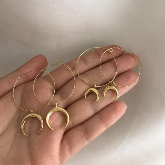 Picture of Hoop Earrings Gold Plated Horn-shaped Circle Ring 1 Pair