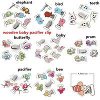 Imagen de Wood Baby Pacifier Clip Baby At Random 48mm(1 7/8") x 26mm(1"), 4 PCs