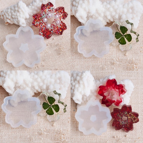 Immagine di Silicone Muffa della Resina per Gioielli Rendendo Fiore di Sakura Bianco 32mm x 31mm, 1 Pz