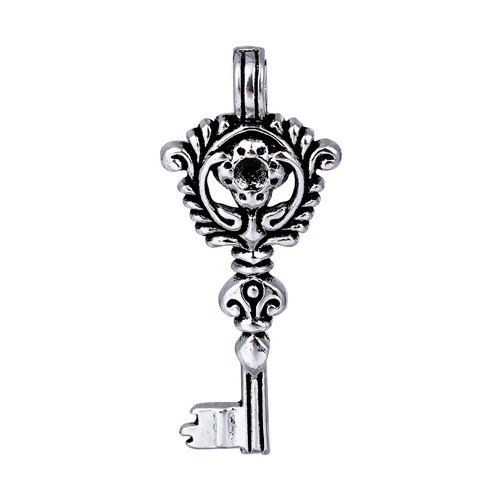 Picture of Zinc Based Alloy Pendants Key Antique Silver (Can Hold ss16 Pointed Back Rhinestone) Carved 46mm(1 6/8") x 20mm( 6/8"), 10 PCs
